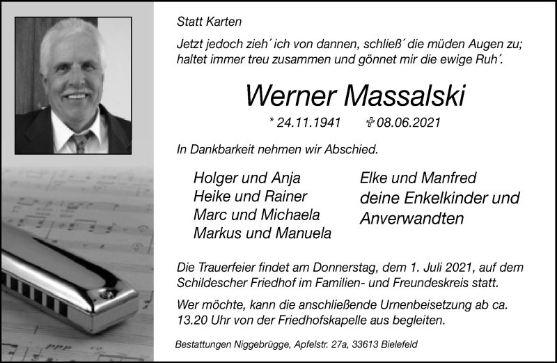  Traueranzeige für Werner Massalski vom 19.06.2021 aus Neue Westfälische