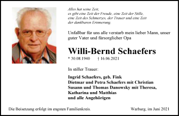 Traueranzeige von Willi-Bernd Schaefers von Neue Westfälische