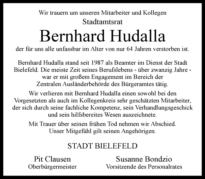  Traueranzeige für Bernhard Hudalla vom 24.07.2021 aus Neue Westfälische
