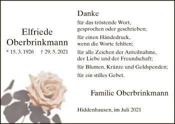 Traueranzeige von Elfriede Oberbrinkmann von Neue Westfälische