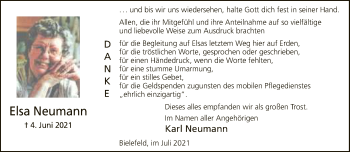 Traueranzeige von Elsa Neumann von Neue Westfälische