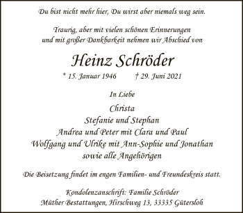 Traueranzeige von Heinz Schröder von Neue Westfälische