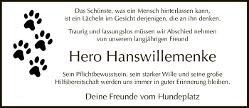 Traueranzeige von Hero Hanswillemenke von Neue Westfälische