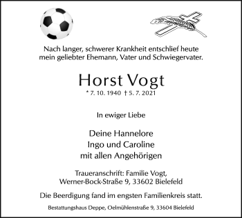 Traueranzeige von Horst Vogt von Neue Westfälische