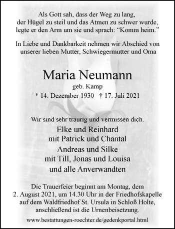 Traueranzeige von Maria Neumann von Neue Westfälische