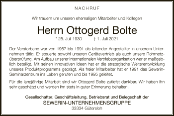 Traueranzeige von Ottogerd Bolte von Neue Westfälische