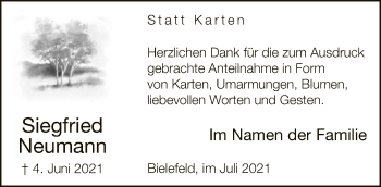 Traueranzeige von Siegfried Neumann von Neue Westfälische