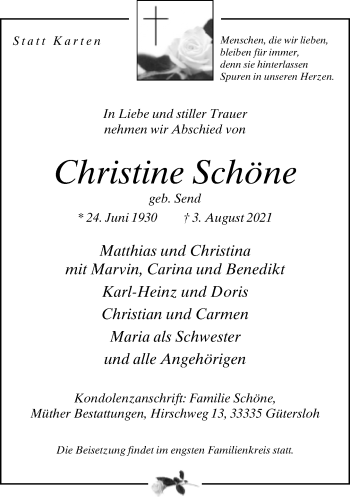 Traueranzeige von Christine Schöne von Neue Westfälische