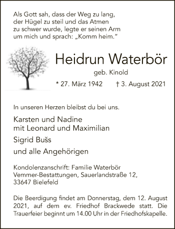 Traueranzeige von Heidrun Waterbör von Neue Westfälische