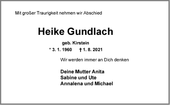 Traueranzeige von Heike Gundlach von Neue Westfälische