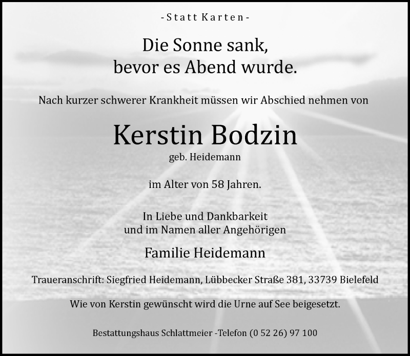  Traueranzeige für Kerstin Bodzin vom 28.08.2021 aus Neue Westfälische