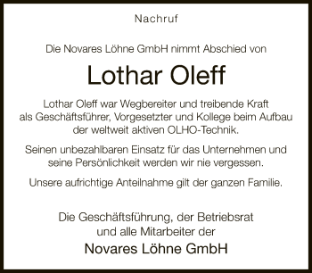 Traueranzeige von Lothar Oleff von Neue Westfälische