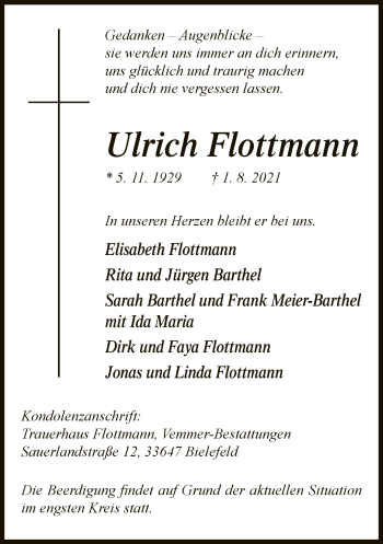 Traueranzeige von Ulrich Flottmann von Neue Westfälische