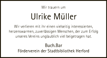 Traueranzeige von Ulrike Müller von Neue Westfälische