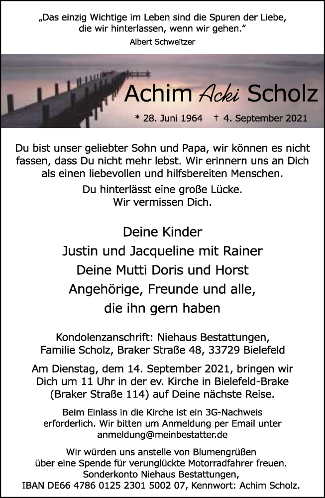  Traueranzeige für Achim Scholz vom 09.09.2021 aus Neue Westfälische
