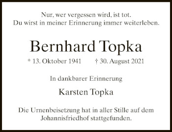 Traueranzeige von Bernhard Topka von Neue Westfälische