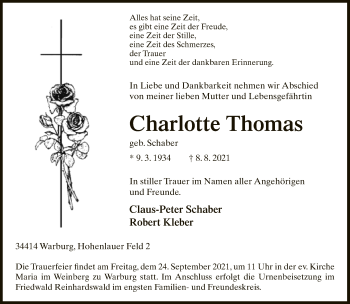 Traueranzeige von Charlotte Thomas von Neue Westfälische