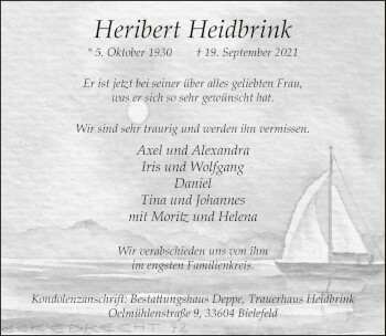 Traueranzeige von Heribert Heidbrink von Neue Westfälische