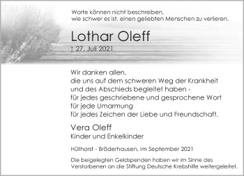 Traueranzeige von Lothar Oleff von Neue Westfälische