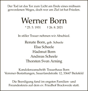 Traueranzeige von Werner Born von Neue Westfälische