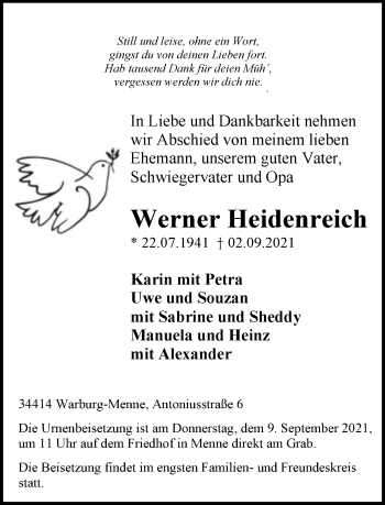 Traueranzeige von Werner Heidenreich von Neue Westfälische