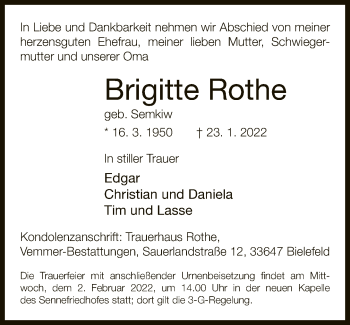 Traueranzeige von Brigitte Rothe von Neue Westfälische