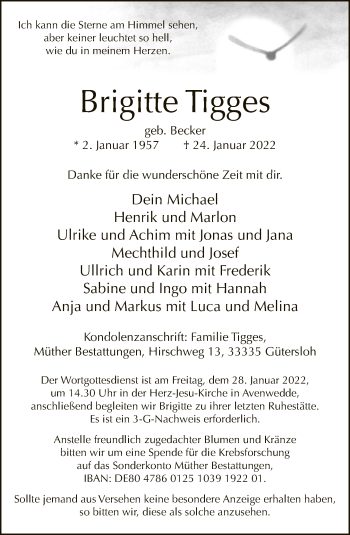 Traueranzeige von Brigitte Tigges von Neue Westfälische