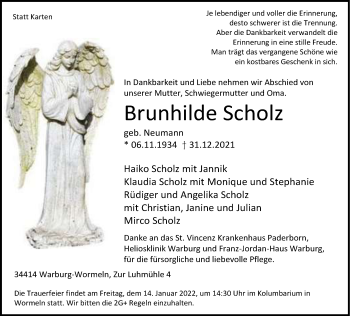 Traueranzeige von Brunhilde Scholz von Neue Westfälische