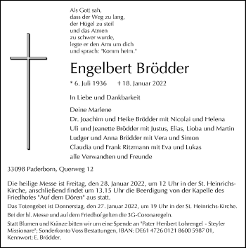 Traueranzeige von Engelbert Brödder von Neue Westfälische