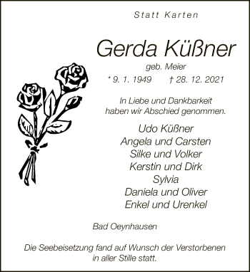 Traueranzeige von Gerda Küßner von Neue Westfälische