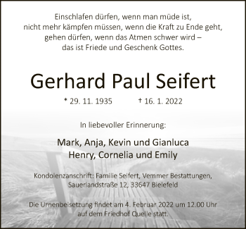 Traueranzeige von Gerhard Paul Seifert von Neue Westfälische
