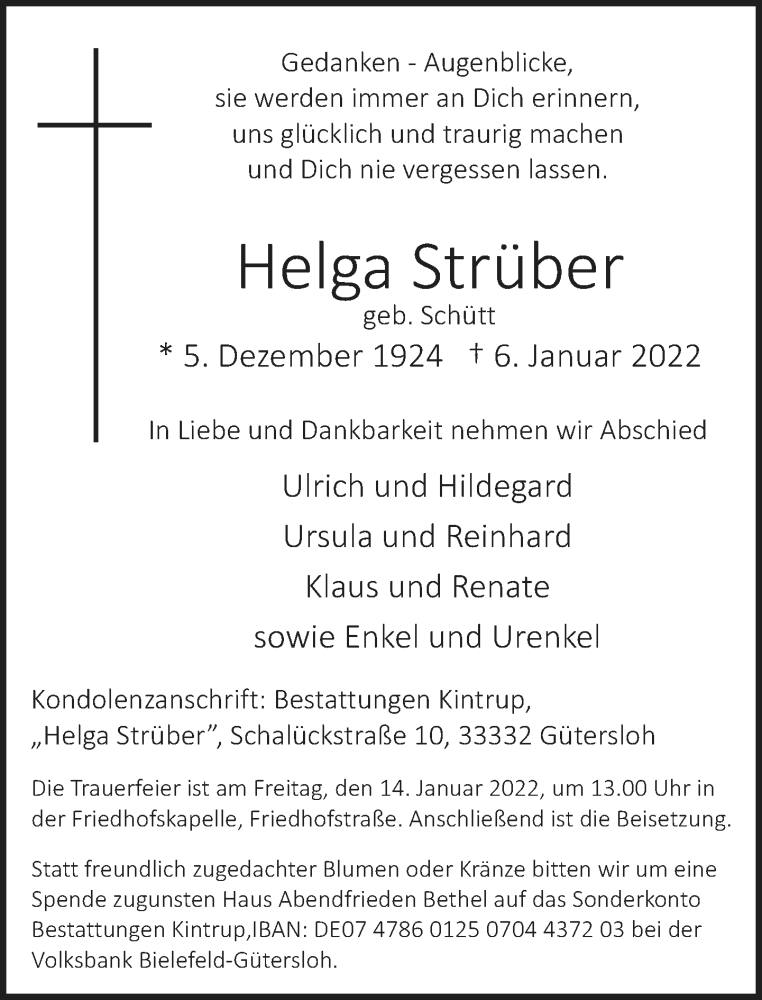  Traueranzeige für Helga Strüber vom 11.01.2022 aus Neue Westfälische