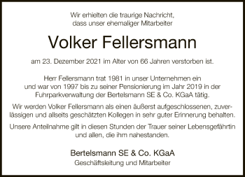 Traueranzeige von Volker Fellersmann von Neue Westfälische