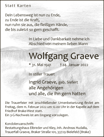 Traueranzeige von Wolfgang Graeve von Neue Westfälische