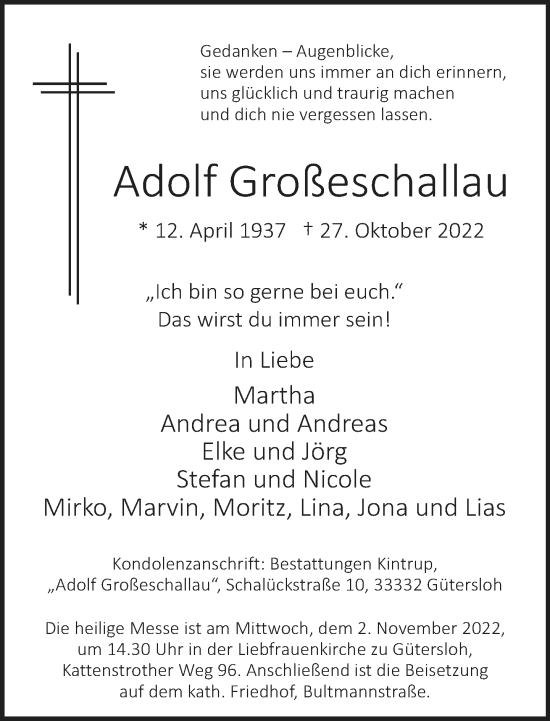 Traueranzeige von Adolf Großeschallau von Neue Westfälische