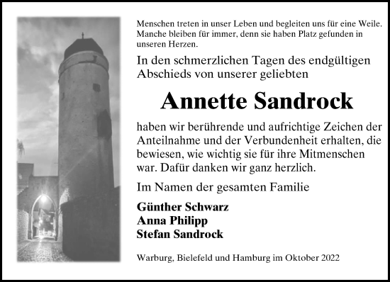 Traueranzeige von Annette Sandrock von Neue Westfälische