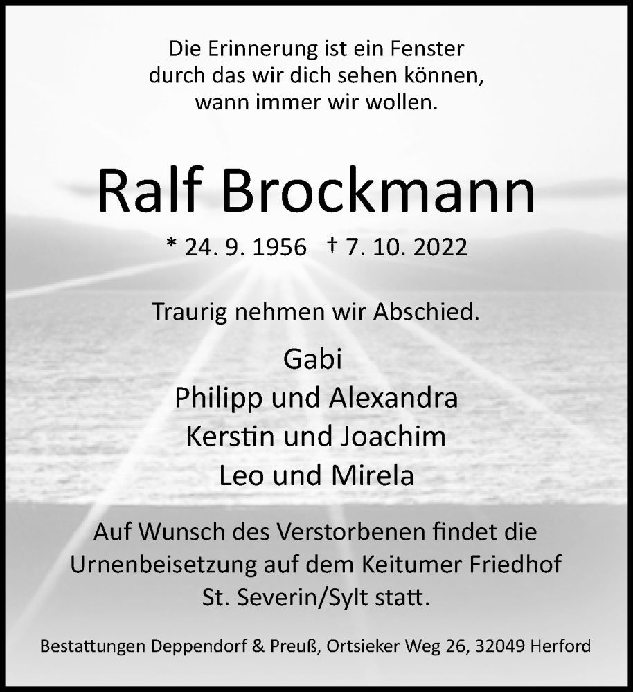  Traueranzeige für Ralf Brockmann vom 12.10.2022 aus NEUE WESTFÄLISCHE