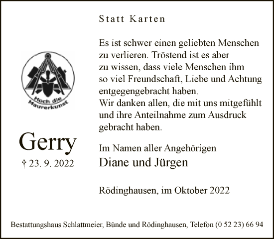 Traueranzeige von Gerry  von Neue Westfälische