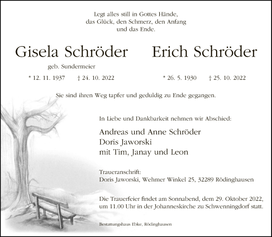 Traueranzeige von Gisela und Erich Schröder von Neue Westfälische