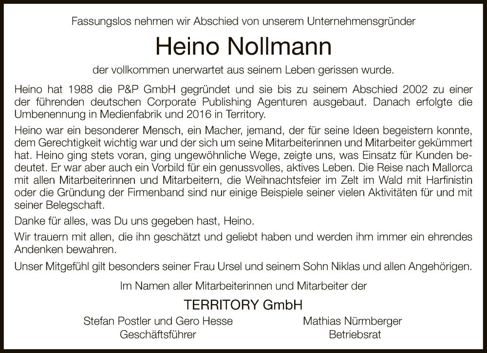  Traueranzeige für Heino Nollmann vom 12.10.2022 aus Neue Westfälische