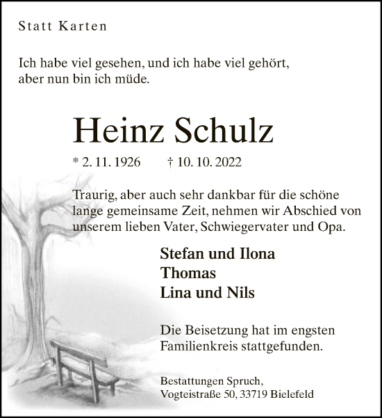 Traueranzeige von Heinz Schulz