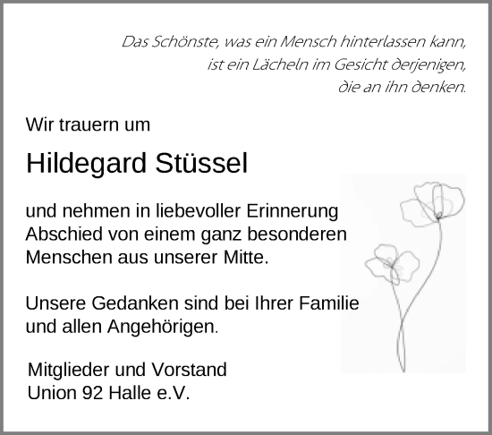 Traueranzeige von Hildegard Stüssel von Neue Westfälische