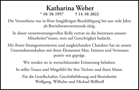 Traueranzeige von Katharina Weber von Neue Westfälische