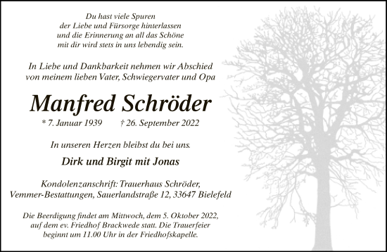 Traueranzeige von Manfred Schröder von Neue Westfälische