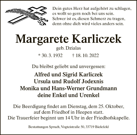 Traueranzeige von Margarete Karliczek von Neue Westfälische