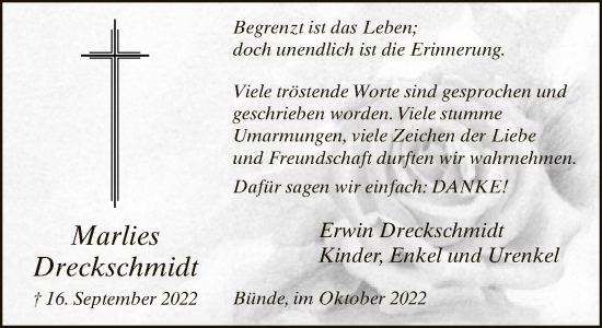 Traueranzeige von Marlies Dreckschmidt von Neue Westfälische