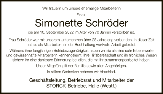 Traueranzeige von Simonette Schröder von Neue Westfälische