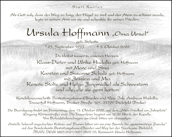 Traueranzeige von Ursula Hoffmann von Neue Westfälische