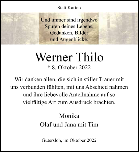 Traueranzeige von Werner Thilo von Neue Westfälische
