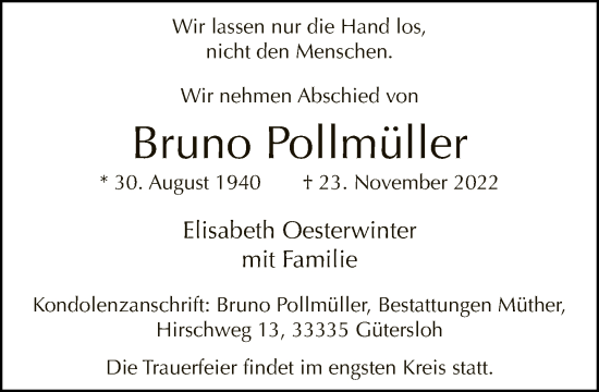 Traueranzeige von Bruno Pollmüller von Neue Westfälische